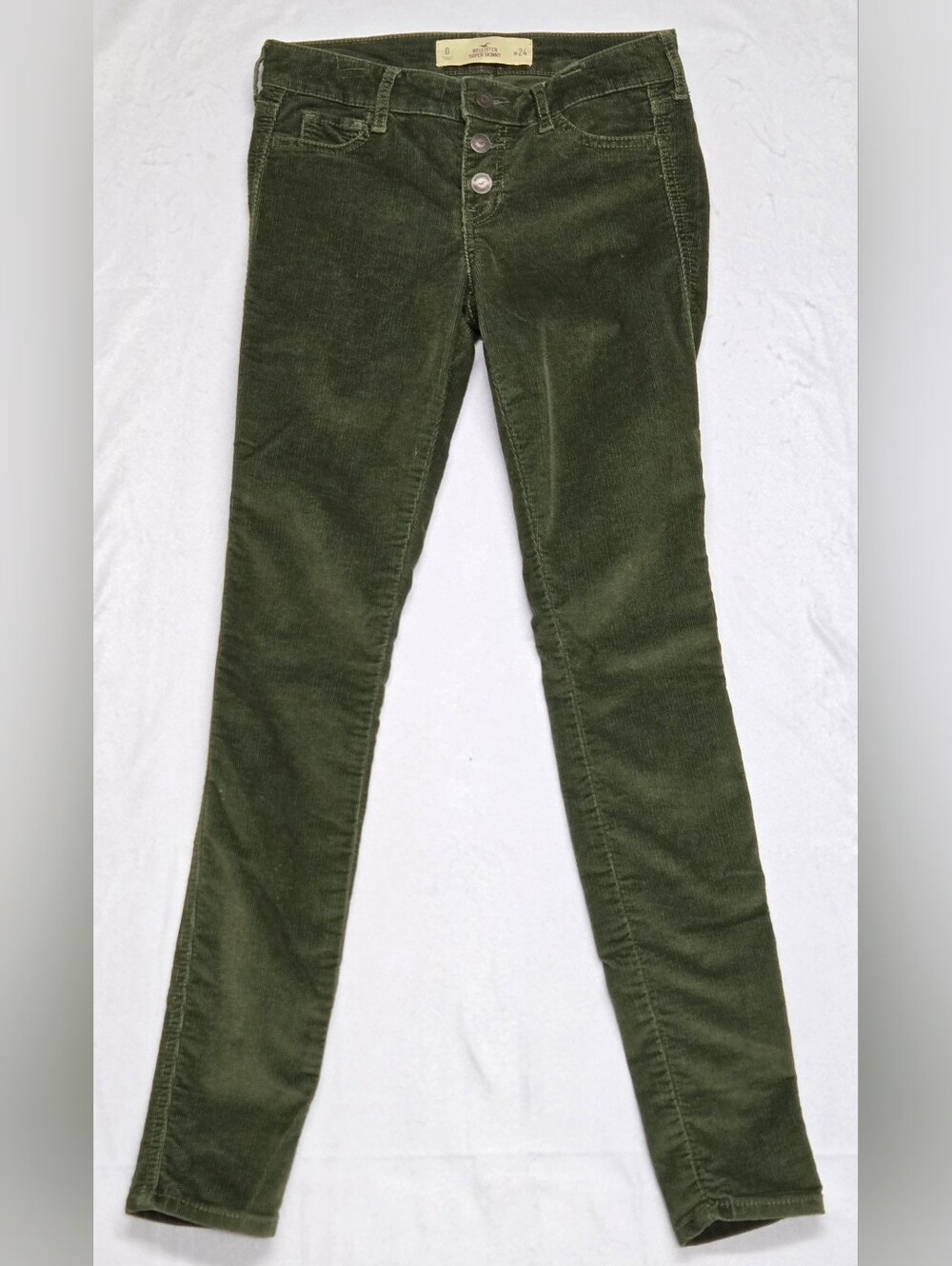 Hollister Super Skinny 0 W24 Green Corduroys Button Fly Stretch